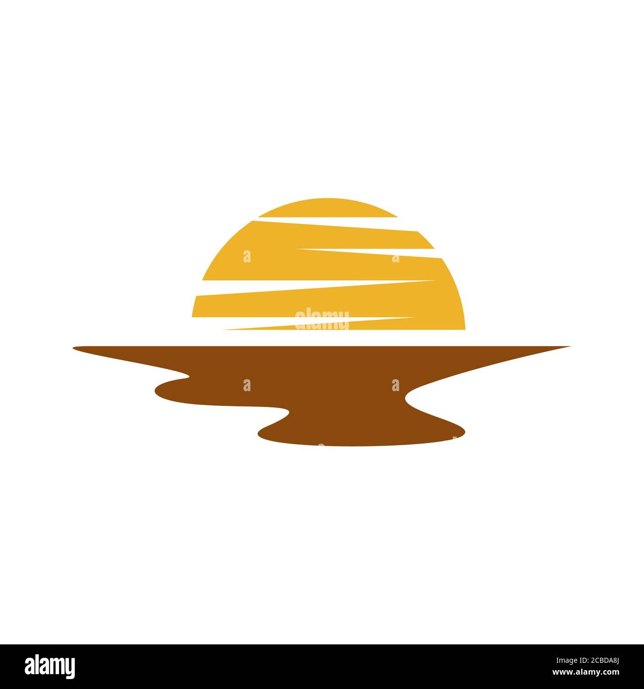 Bel vettore del logo del tramonto. Icona del logo del miraggio del mezzo sole simbolo, illustrazioni del disegno grafico Illustrazione Vettoriale