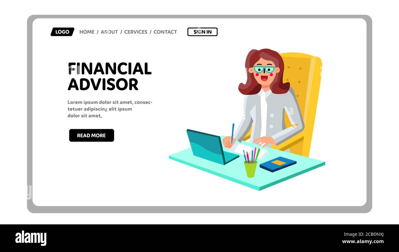 Consulente finanziario lavora in Office Workplace Vector Illustrazione Vettoriale