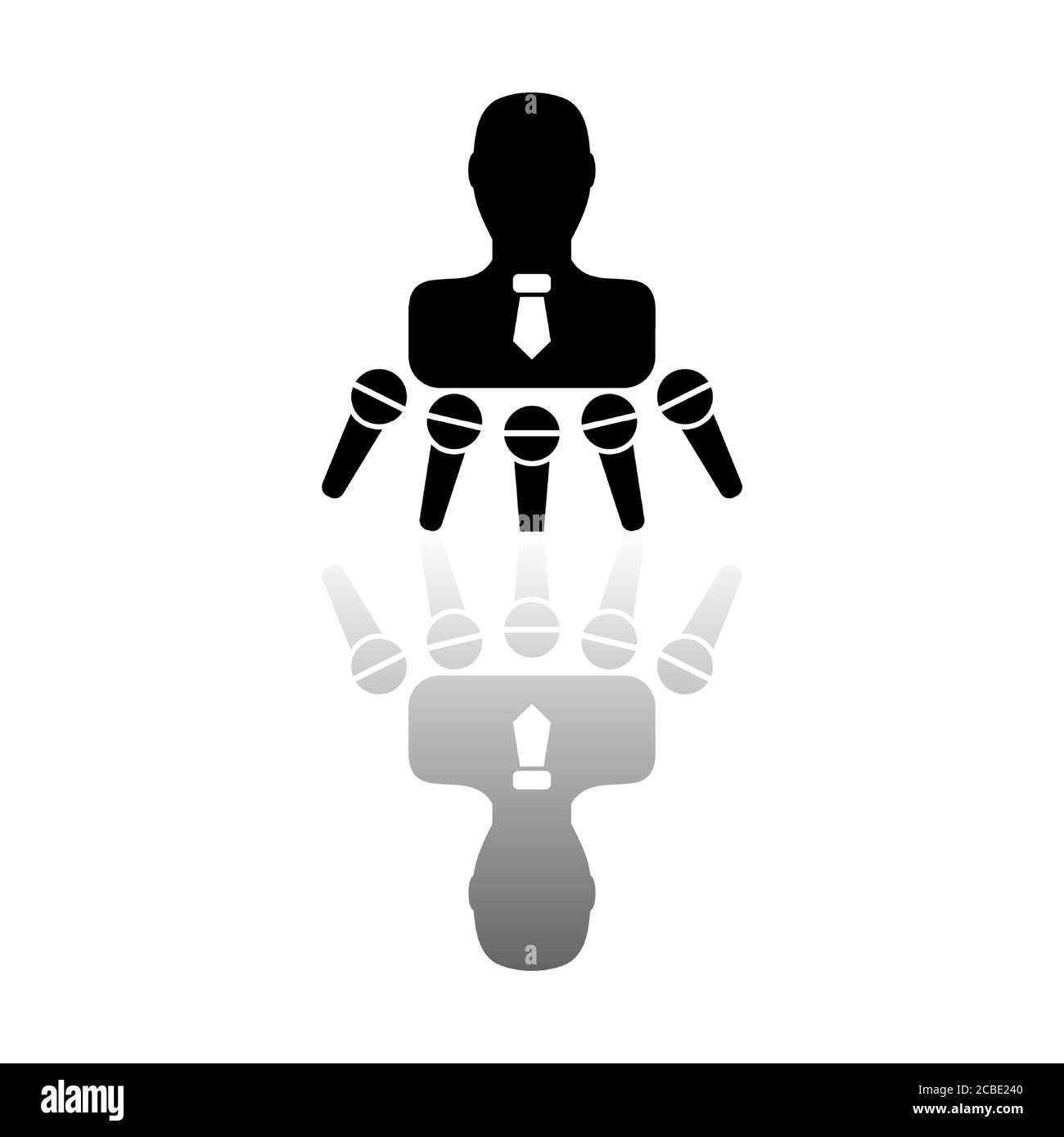 Intervista. Simbolo nero su sfondo bianco. Illustrazione semplice. Icona vettore piatto. Specchia ombra di riflessione. Può essere utilizzato in logo, Web, dispositivi mobili e interfaccia utente Illustrazione Vettoriale