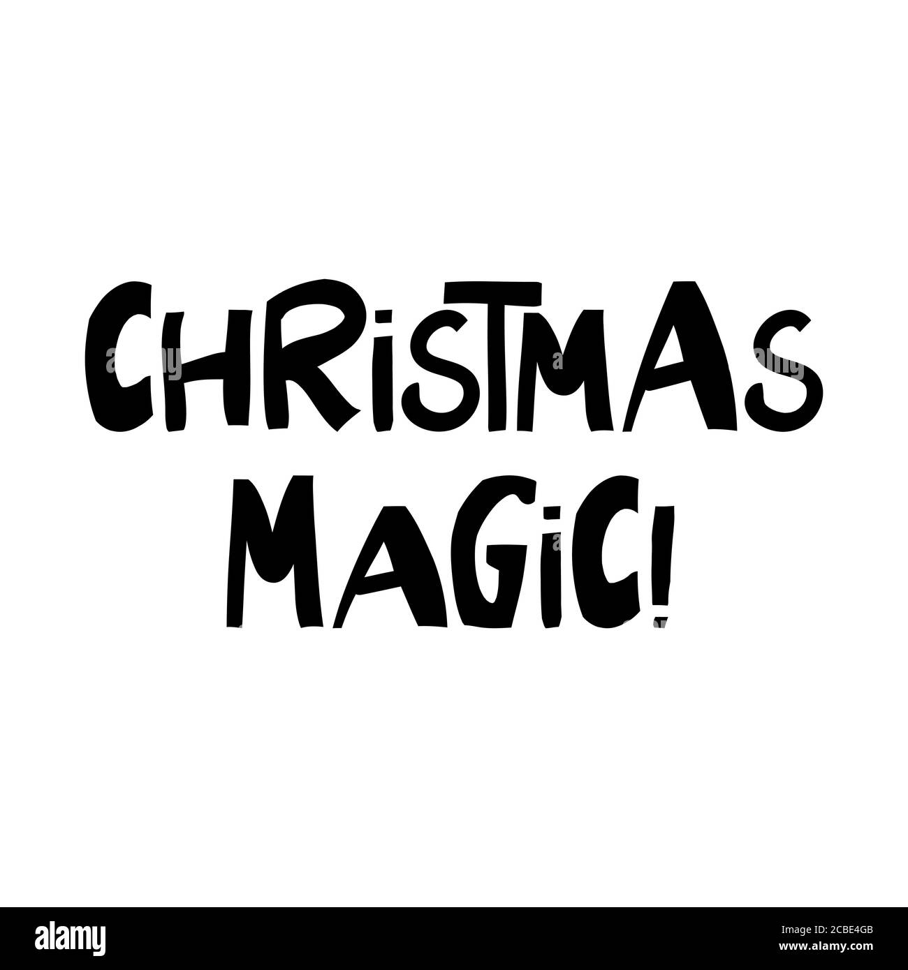 Magia di Natale. Graziose scritte disegnate a mano in moderno stile scandinavo. Isolato su sfondo bianco. Illustrazione di stock vettoriale. Illustrazione Vettoriale