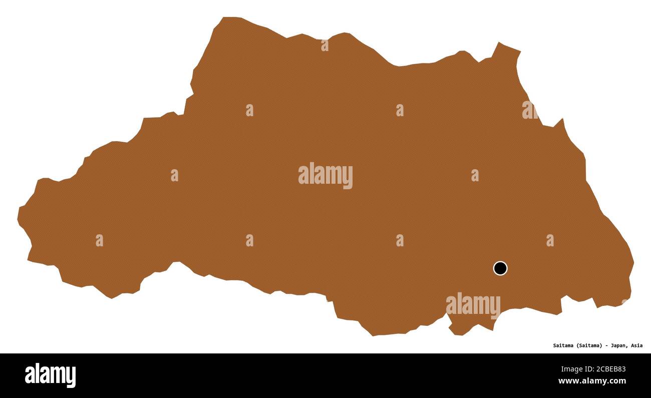 Forma di Saitama, prefettura del Giappone, con la sua capitale isolata su sfondo bianco. Composizione di texture con motivi. Rendering 3D Foto Stock