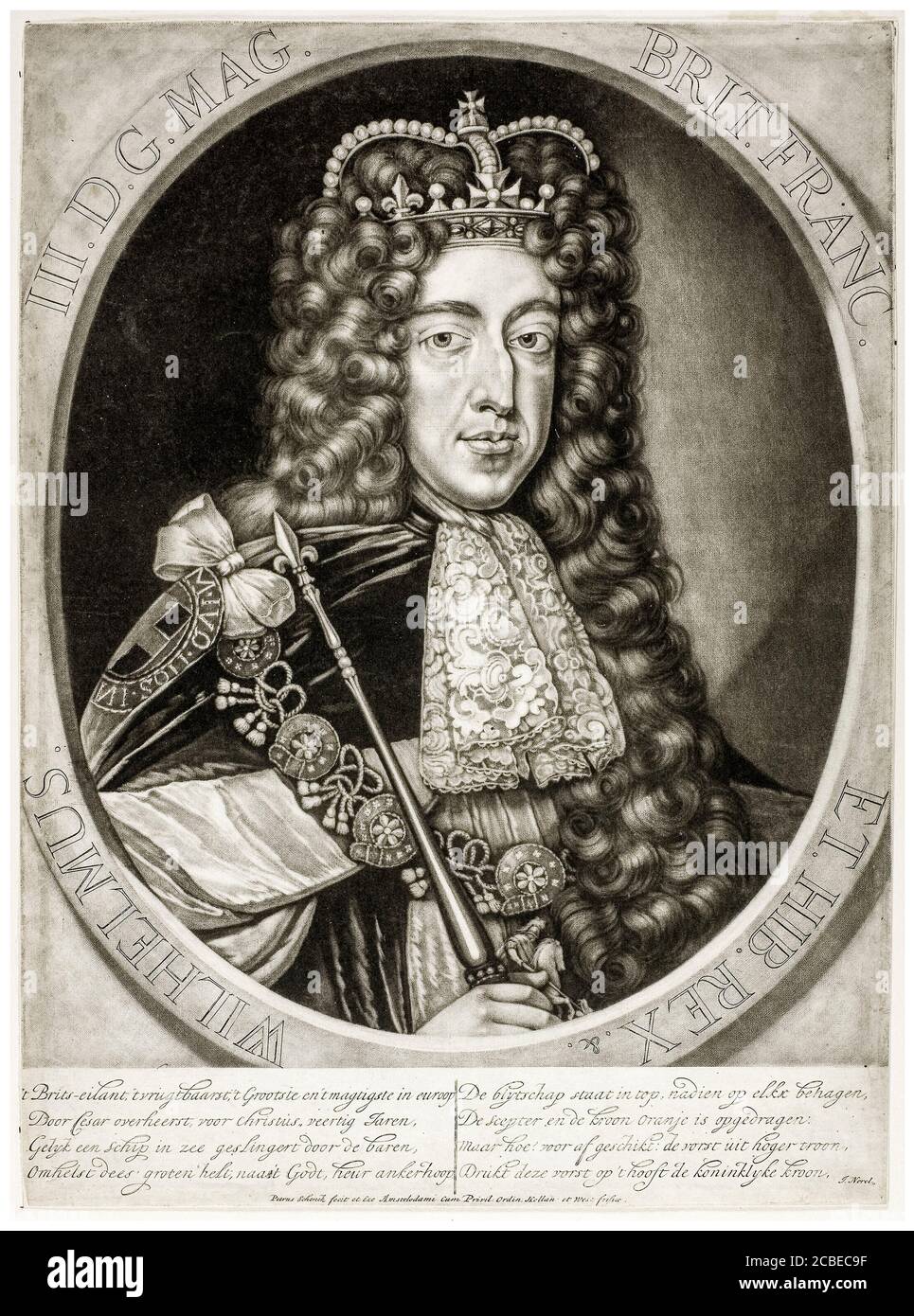 Guglielmo III (1650-1702), re d'Inghilterra, incisione ritratto di Pieter Schenk, 1690-1699 Foto Stock