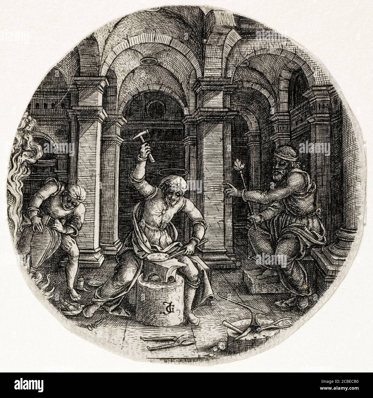 Sant'Eligio e Re Dagobert i, stampa di Jean de Gourmont, 1520-1530 Foto Stock