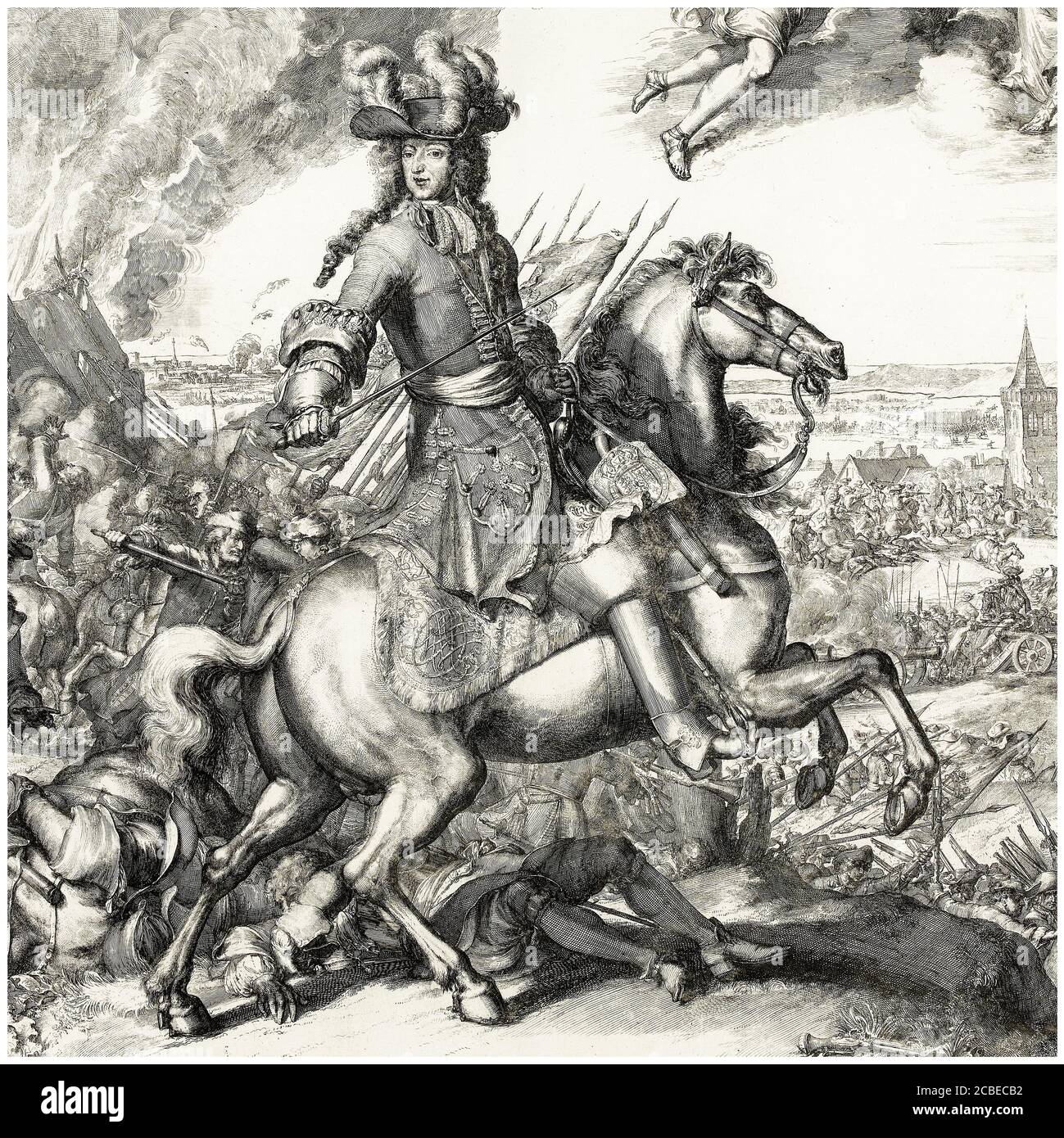 Re Guglielmo III nella Battaglia del Boyne, Irlanda nel 1690, stampa di Romeyn de Hooghe, 1691 Foto Stock