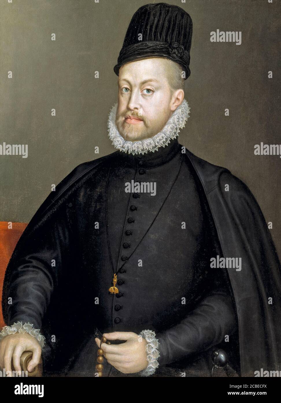 Re Filippo II di Spagna (1527-1598), ritratto rinascimentale in olio su tela di Sofonisba Anguissola, 1573 Foto Stock