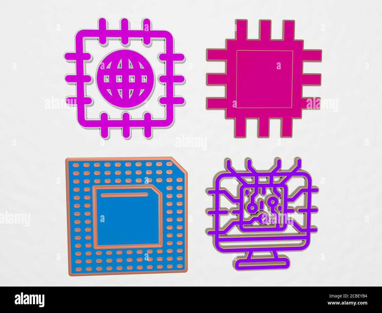 Set di icone del processore 4 - illustrazione 3D per il computer e. chip Foto Stock