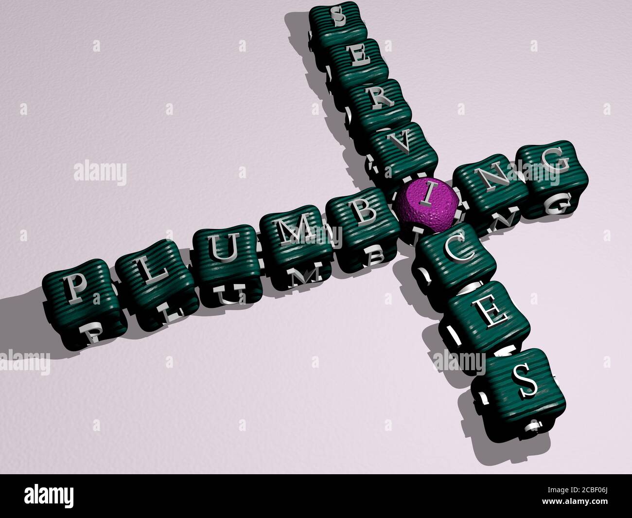 SERVIZI IDRAULICI crossword di colorate lettere cubiche - illustrazione 3D per l'acqua e l'edilizia Foto Stock