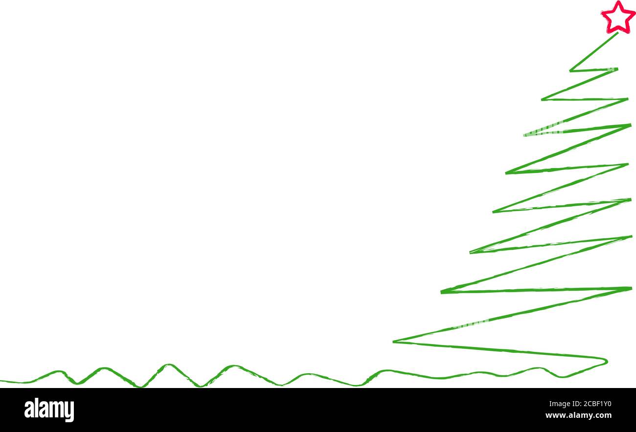 albero di natale astratto, decorazione xmas, isolato su bianco, vettore di linea arte Illustrazione Vettoriale