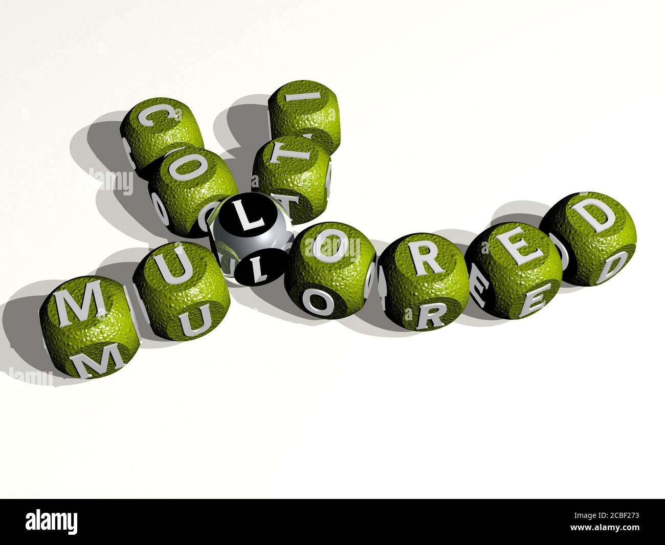 Crocevia curva MULTICOLORE di lettere cubiche a dadi - 3D illustrazione dello sfondo e dell'icona Foto Stock