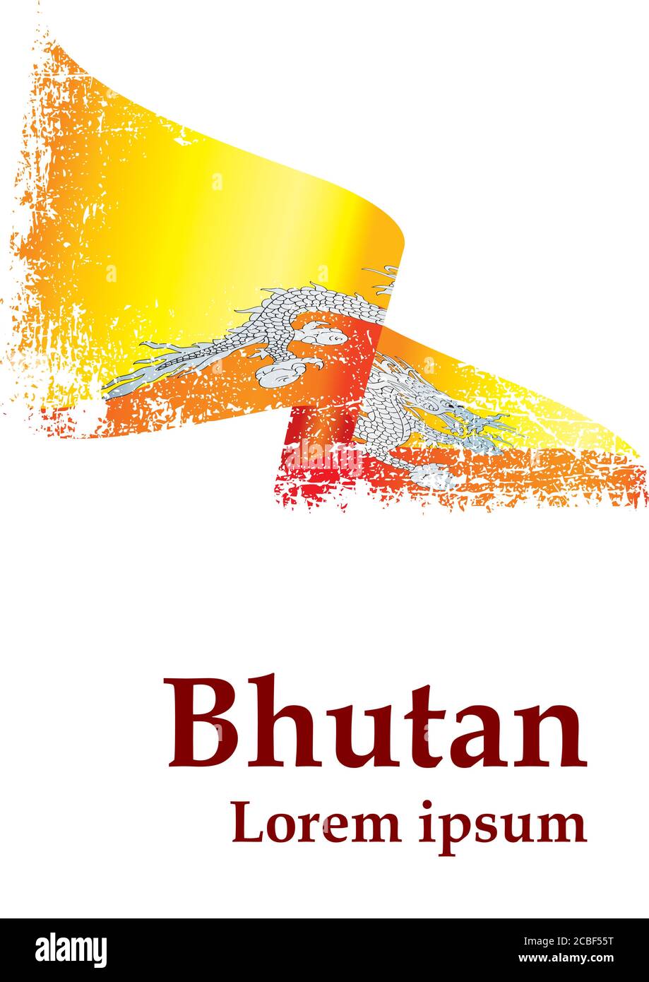 Bandiera del Bhutan, Regno del Bhutan. Modello per la progettazione di premi, un documento ufficiale con la bandiera del Bhutan. Illustrazione Vettoriale