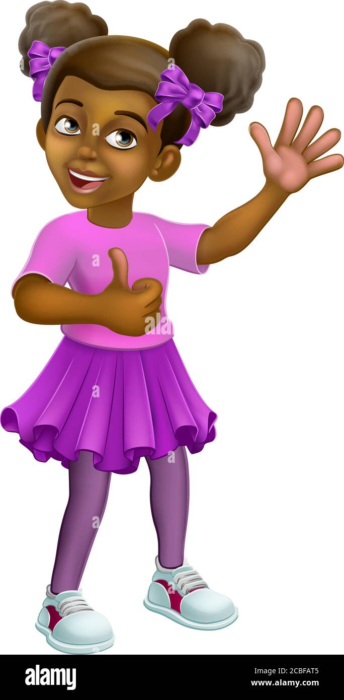 Black Girl Cartoon Child Kid Thumbs Up sventolando Illustrazione Vettoriale
