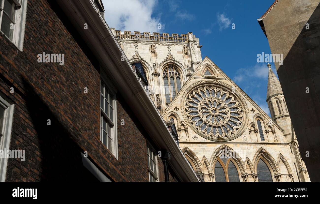 The Rose Window, York Minster nella città di York, Yorkshire, Inghilterra. Foto Stock