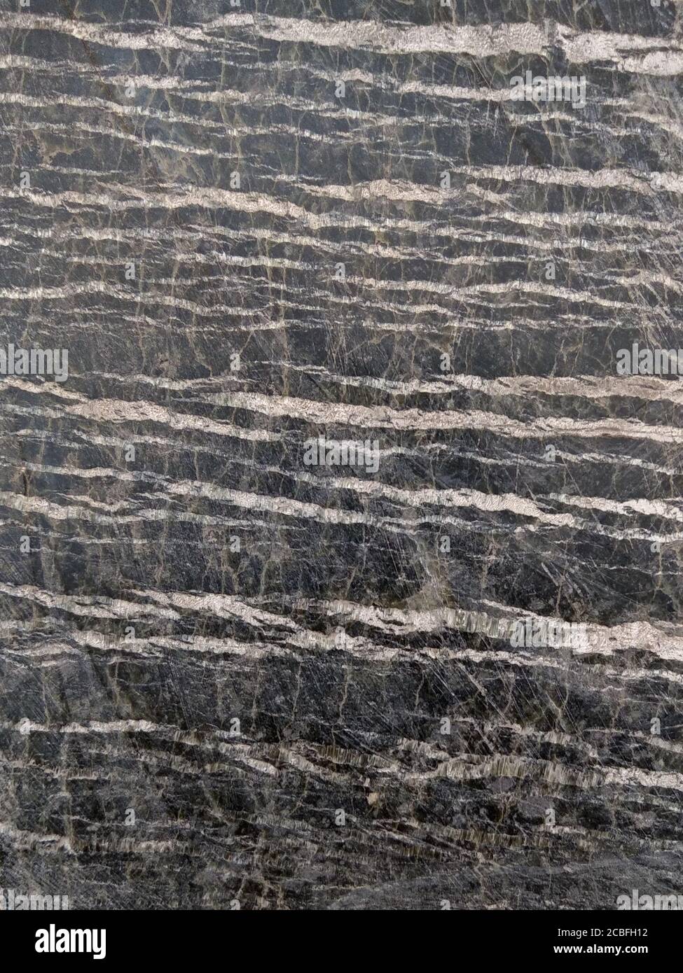 Texture. Serpentina in pietra lucidata con striature di amianto crisotilo. Grigio scuro con strisce chiare. Foto Stock