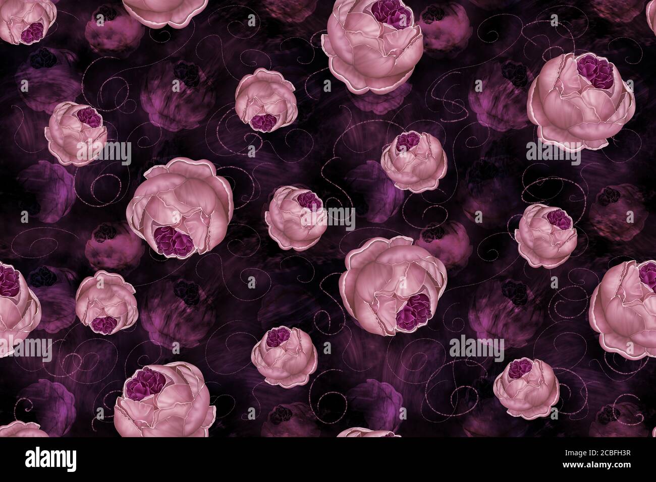 Motivo senza cuciture con peonie rosa vintage. Grafica digitale. Foto Stock