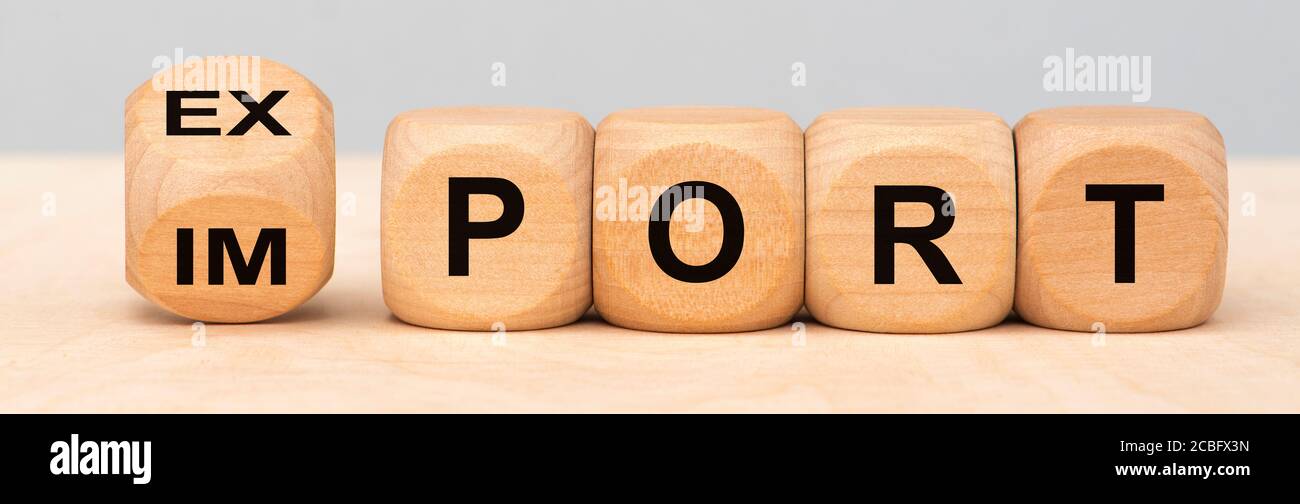 esportazione e importazione stampate su cubi Foto Stock