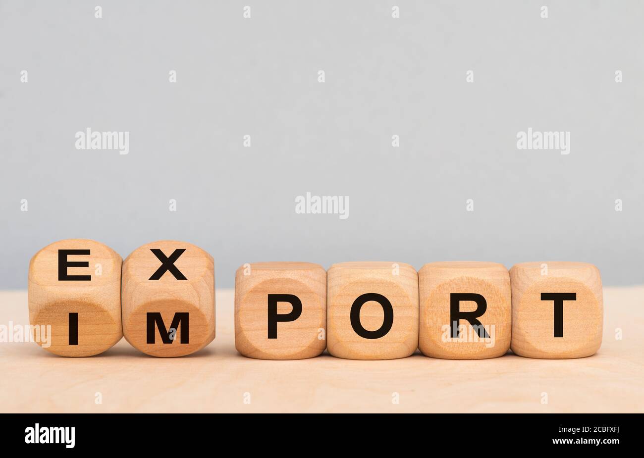 esportazione e importazione stampate su cubi Foto Stock