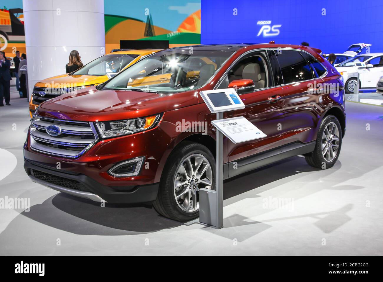 Ford mostra Ford Edge alla New York International 2015 Visualizzazione automatica durante il giorno della stampa Foto Stock