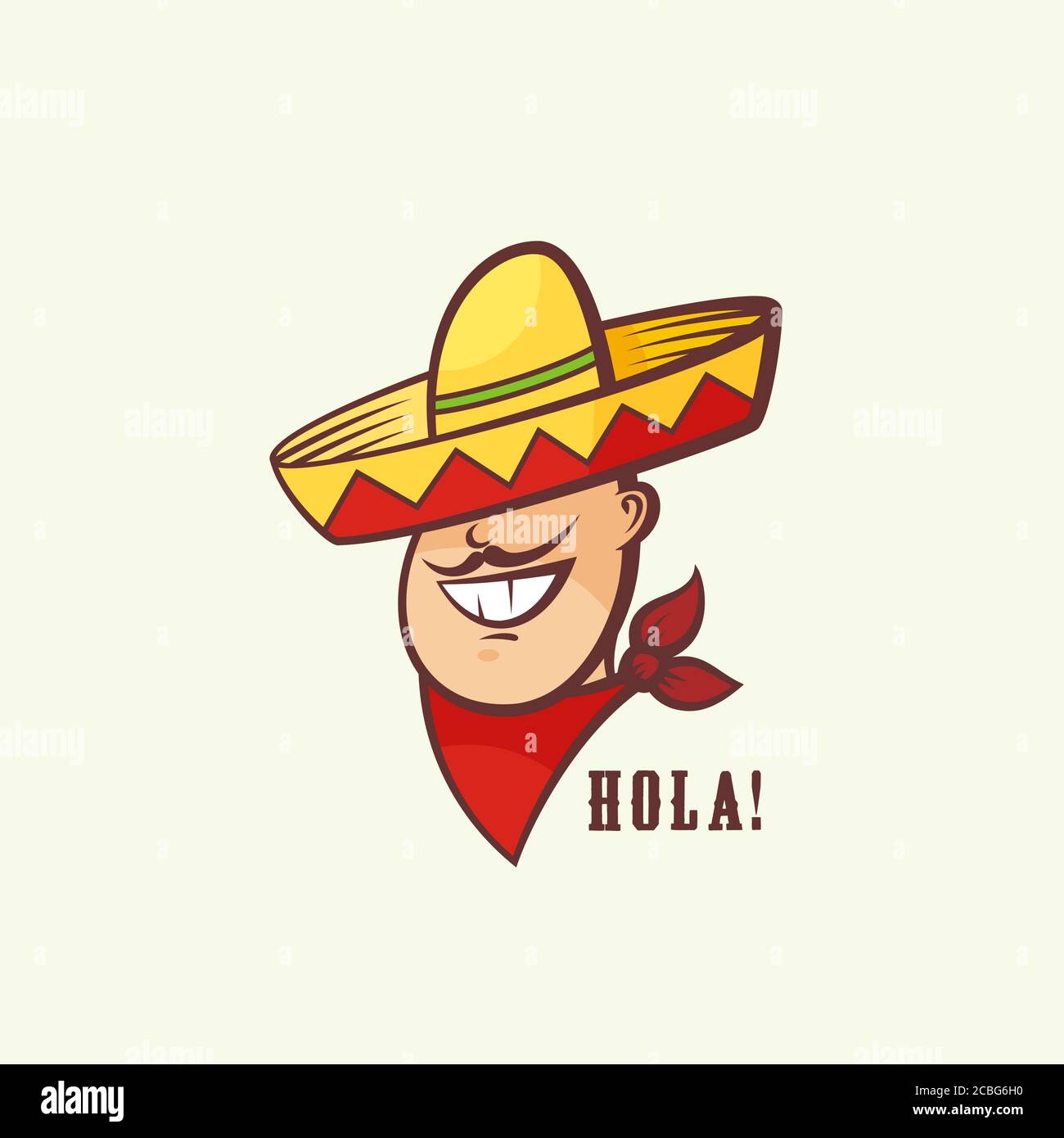 Capo uomo messicano con sombrero tradizionale e NeckerChief rosso. Segno  vettoriale astratto o modello di logo. Sorridendo Mans faccia con Moustache  e Hat Symbol Immagine e Vettoriale - Alamy