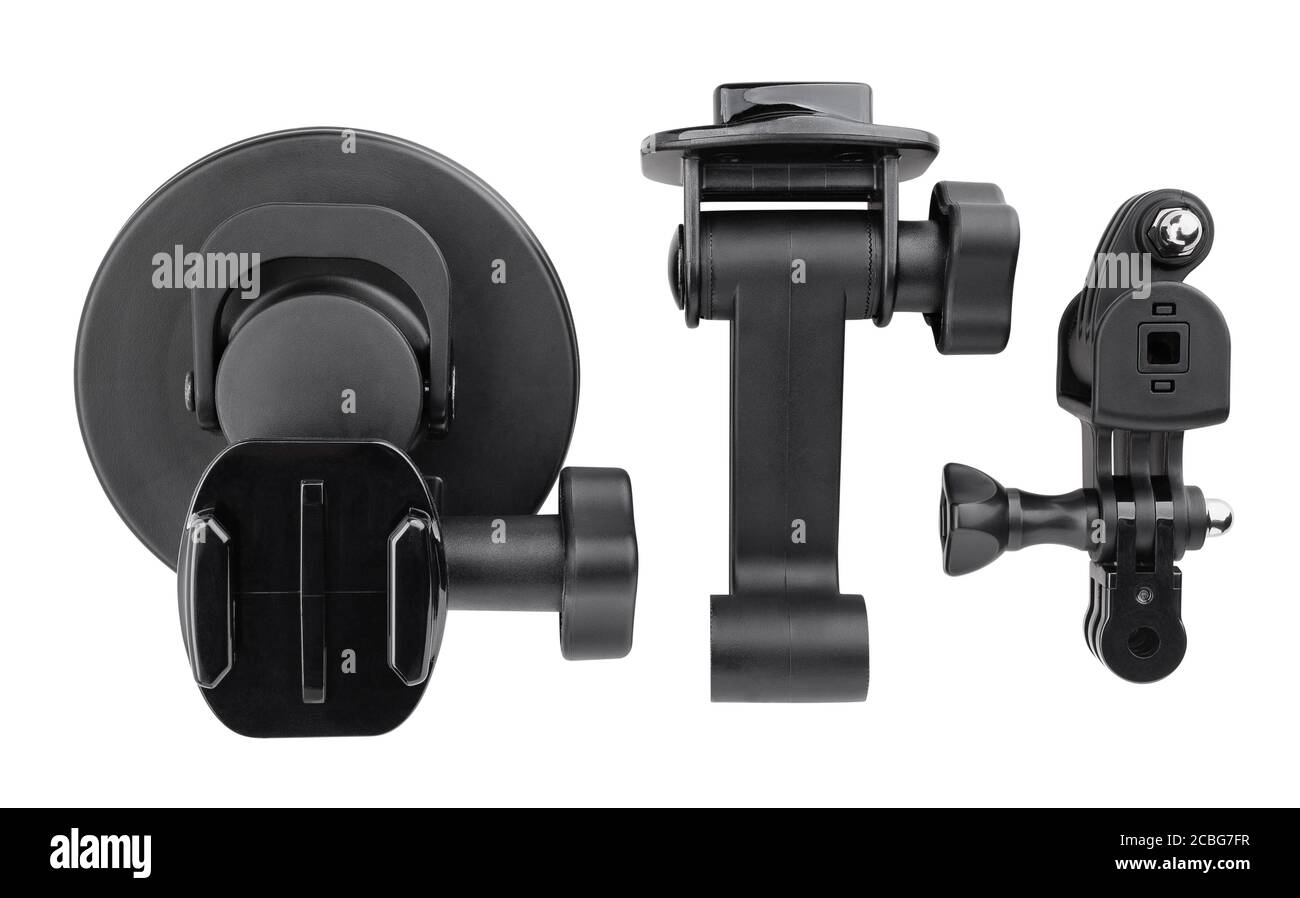 supporto a ventosa per action camera isolato su bianco Foto Stock
