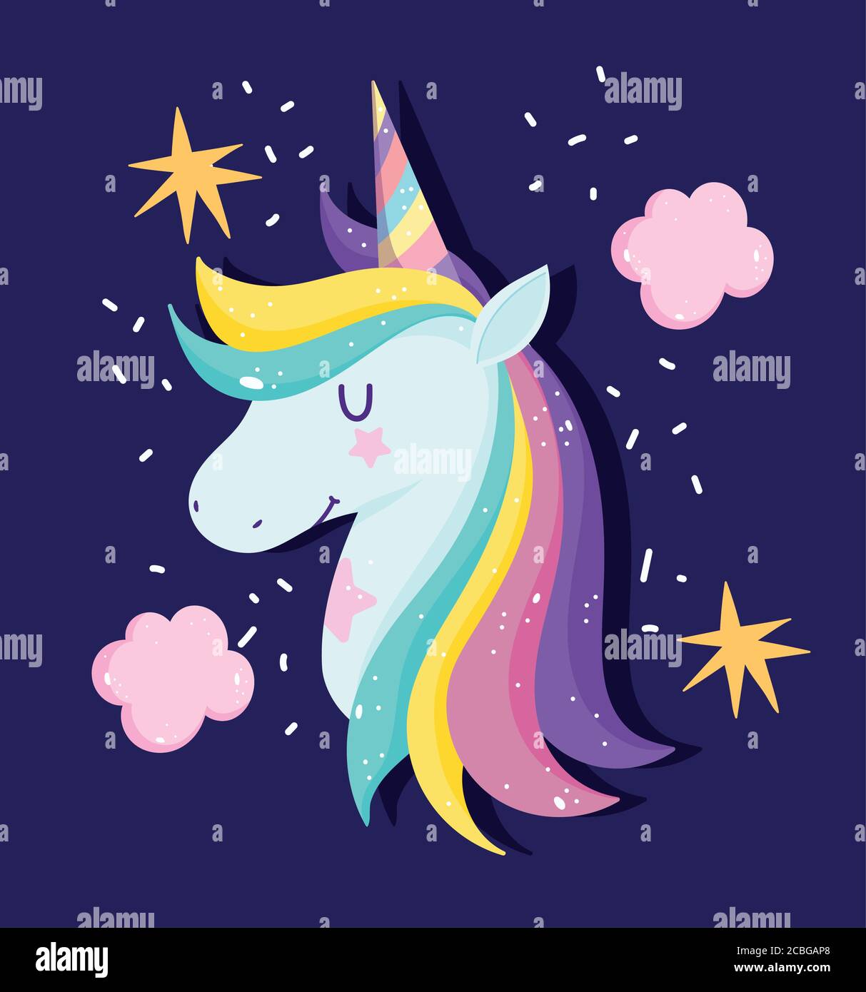 unicorno con arcobaleno corno capelli stelle fantasy cartoon sfondo nero  illustrazione vettoriale Immagine e Vettoriale - Alamy