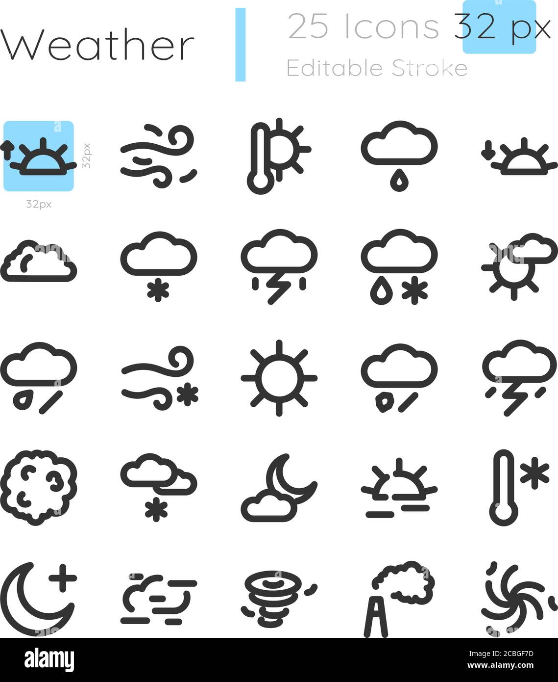 Set di icone lineari di previsione meteorologica Illustrazione Vettoriale