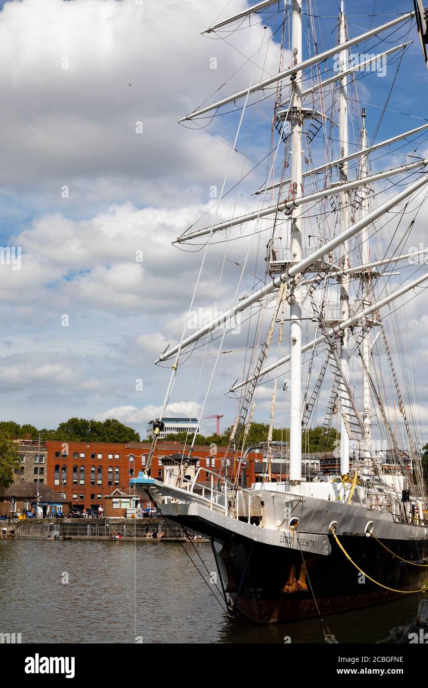 Nave di addestramento velico "Lord Nelson", in attesa di dismessa a Princes Wharf, Harbour, Bristol, Inghilterra. Luglio 2020 Foto Stock