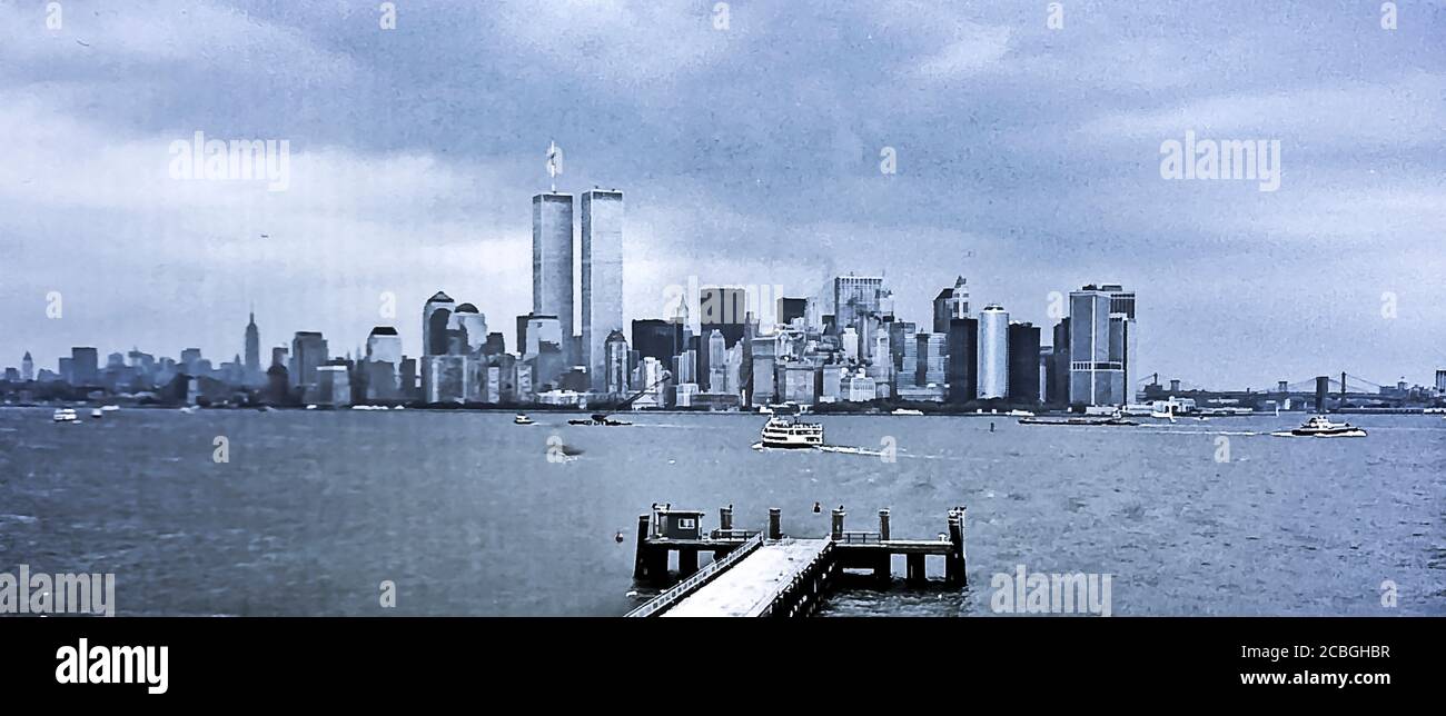 New York City Skyline, Twin Towers Pre-9/11 Foto Stock