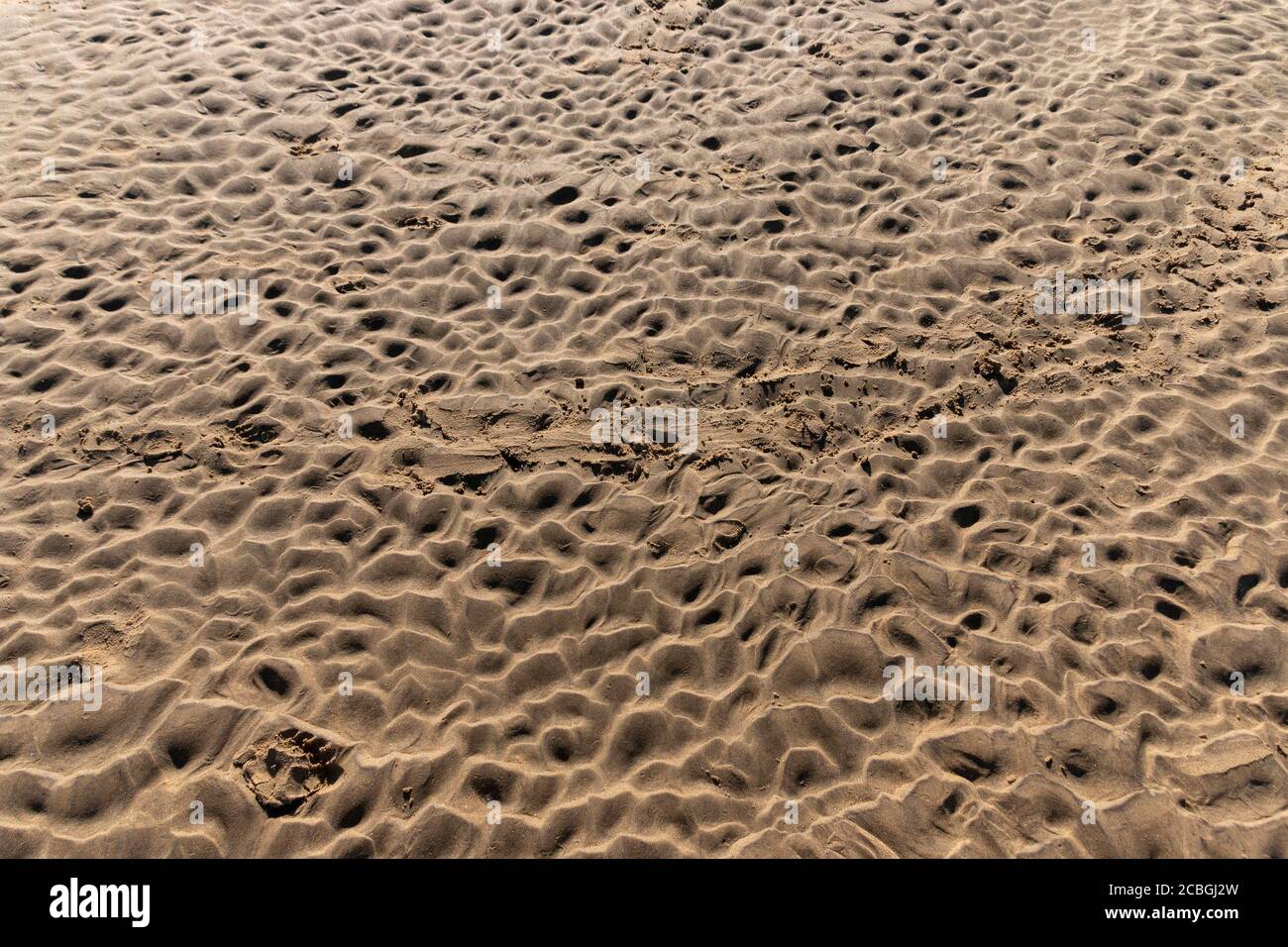 una vista ravvicinata delle increspature nella sabbia dalla bassa marea Foto Stock