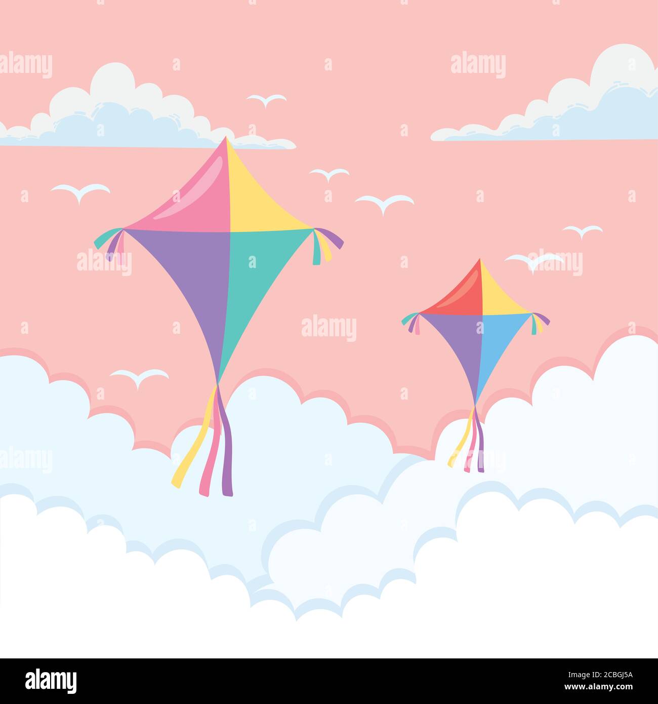 cielo aquiloni nubi volanti uccelli rosa sfondo illustrazione vettoriale  Immagine e Vettoriale - Alamy