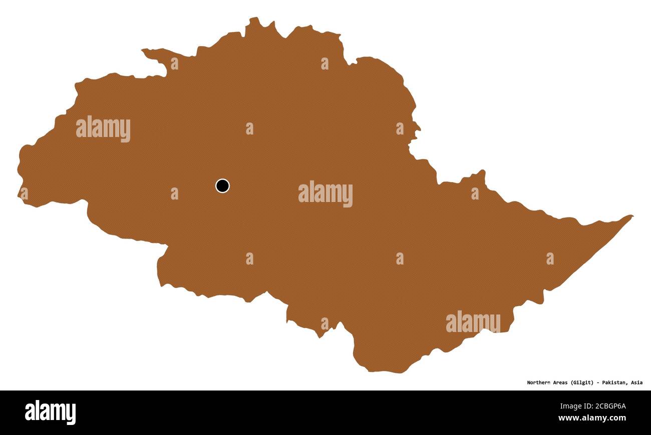 Forma delle aree settentrionali, area amministrata centralmente del Pakistan, con la sua capitale isolata su sfondo bianco. Composizione di texture con motivi. 3D Foto Stock
