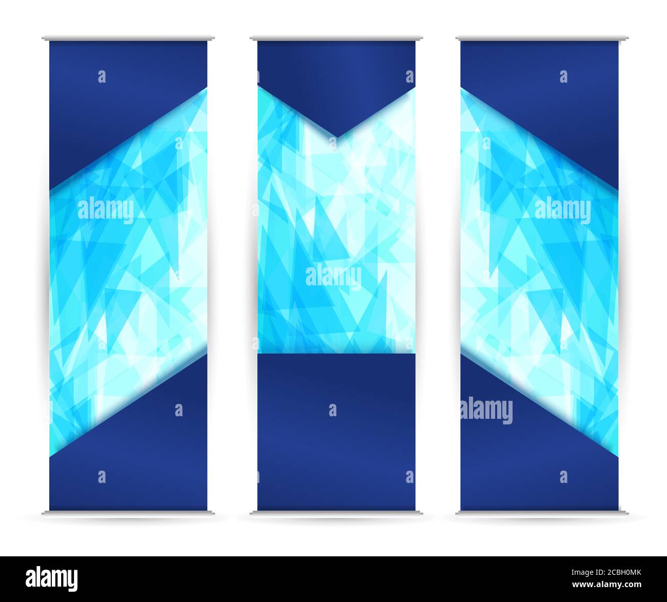 Il blu chiaro si arrotola con uno sfondo luminoso di triangoli chaoticamente in movimento. Sfondo dinamico e moderno per il vostro progetto. Illustrazione vettoriale. Illustrazione Vettoriale