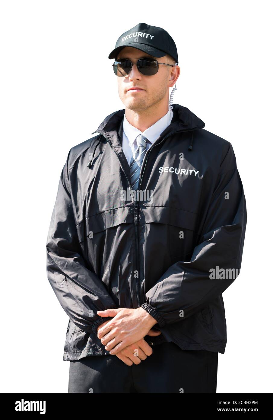 Guardia di sicurezza o Bodyguard. Standing maschio uniforme Foto Stock