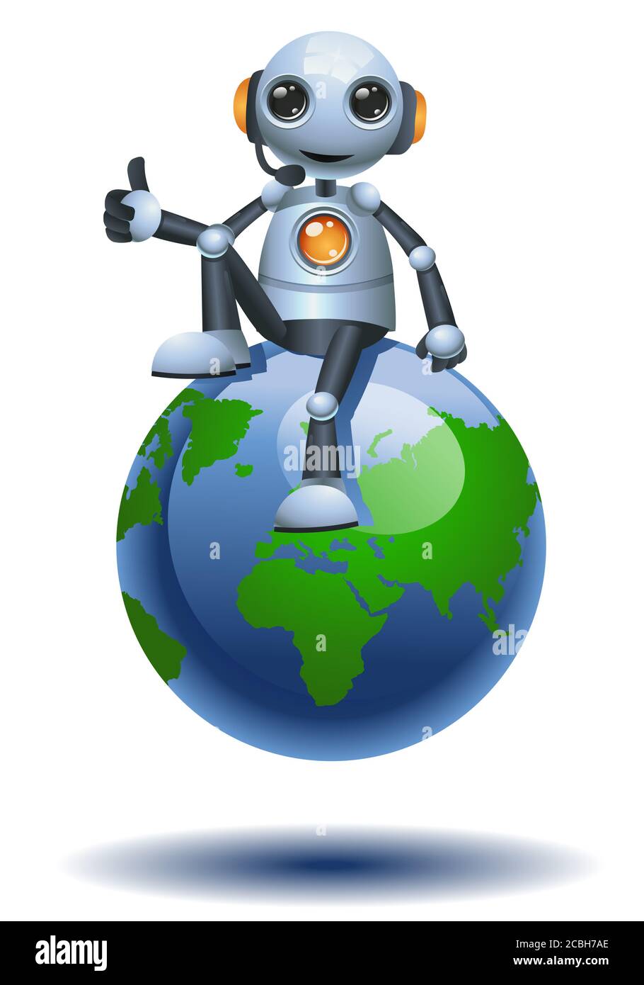 illustrazione 3d del piccolo operatore del robot seduto sul globo terrestre  chiamare l'operatore dell'assistenza su sfondo bianco isolato Foto stock -  Alamy