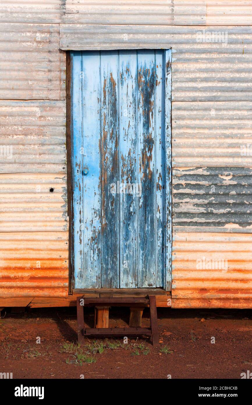Costruzione di ferro corrugato, Lake Mason Homestead, Central Midlands, Western Australia Foto Stock