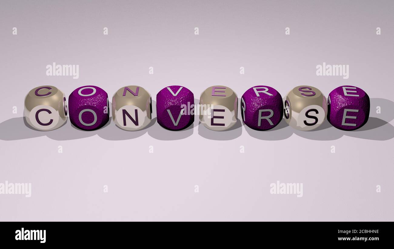 combinazione di converse costruito da lettere cubiche dal punto di vista superiore, eccellente per la presentazione concettuale per l'illustrazione e la conversazione. Illustrazione 3D Foto Stock