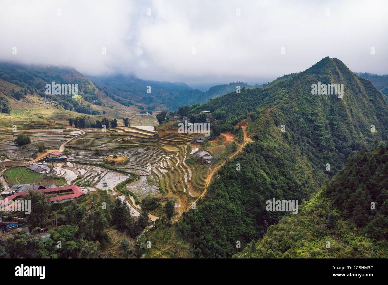 Vista dall'alto paesaggio terrazza riso , sapa , Foto Stock
