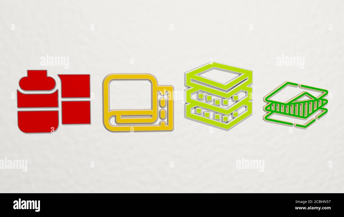 SET DI 4 icone FABRIC - illustrazione 3D per lo sfondo e. modello Foto Stock