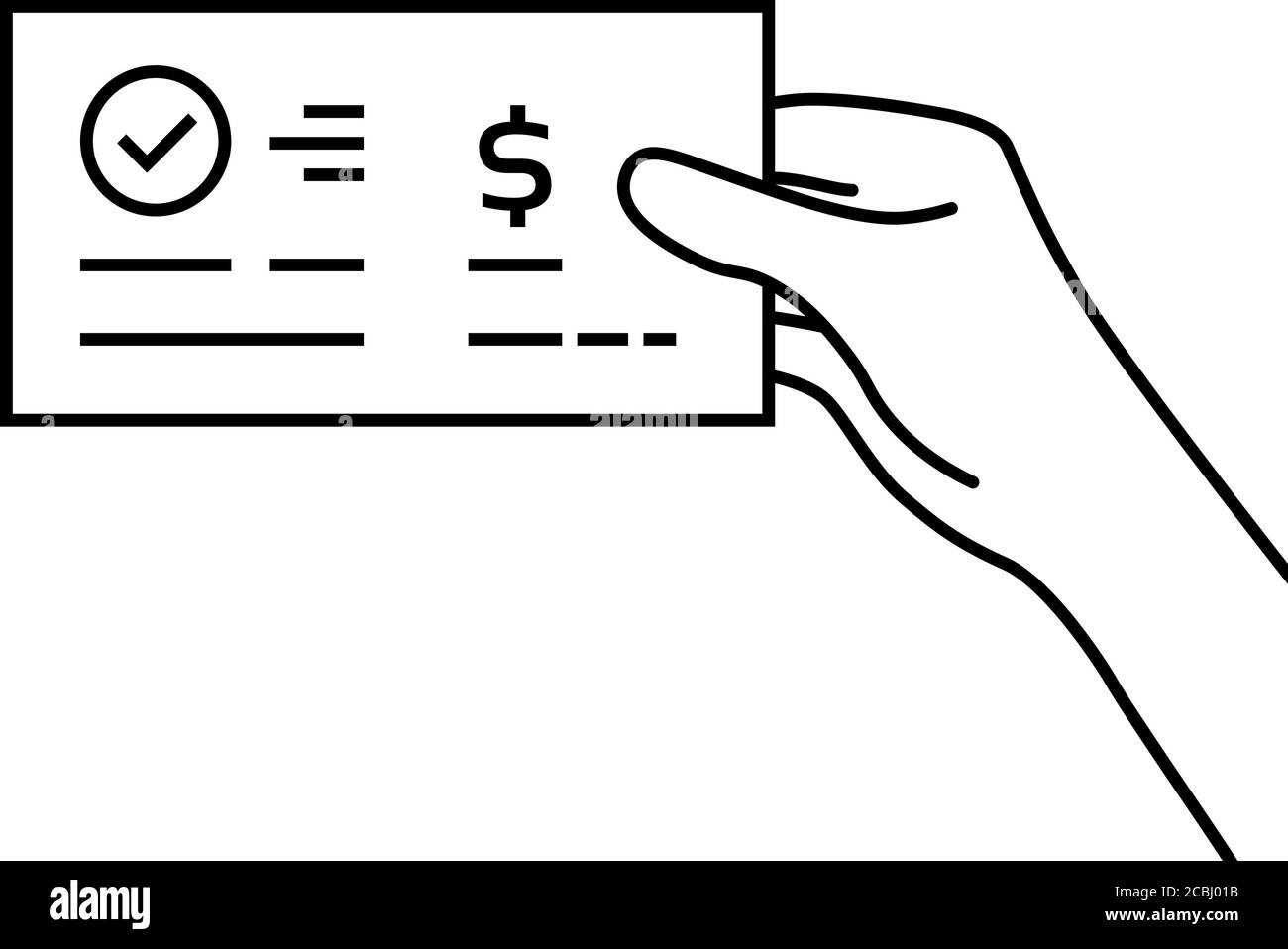 black contour tenuta mano assegno bancario Illustrazione Vettoriale