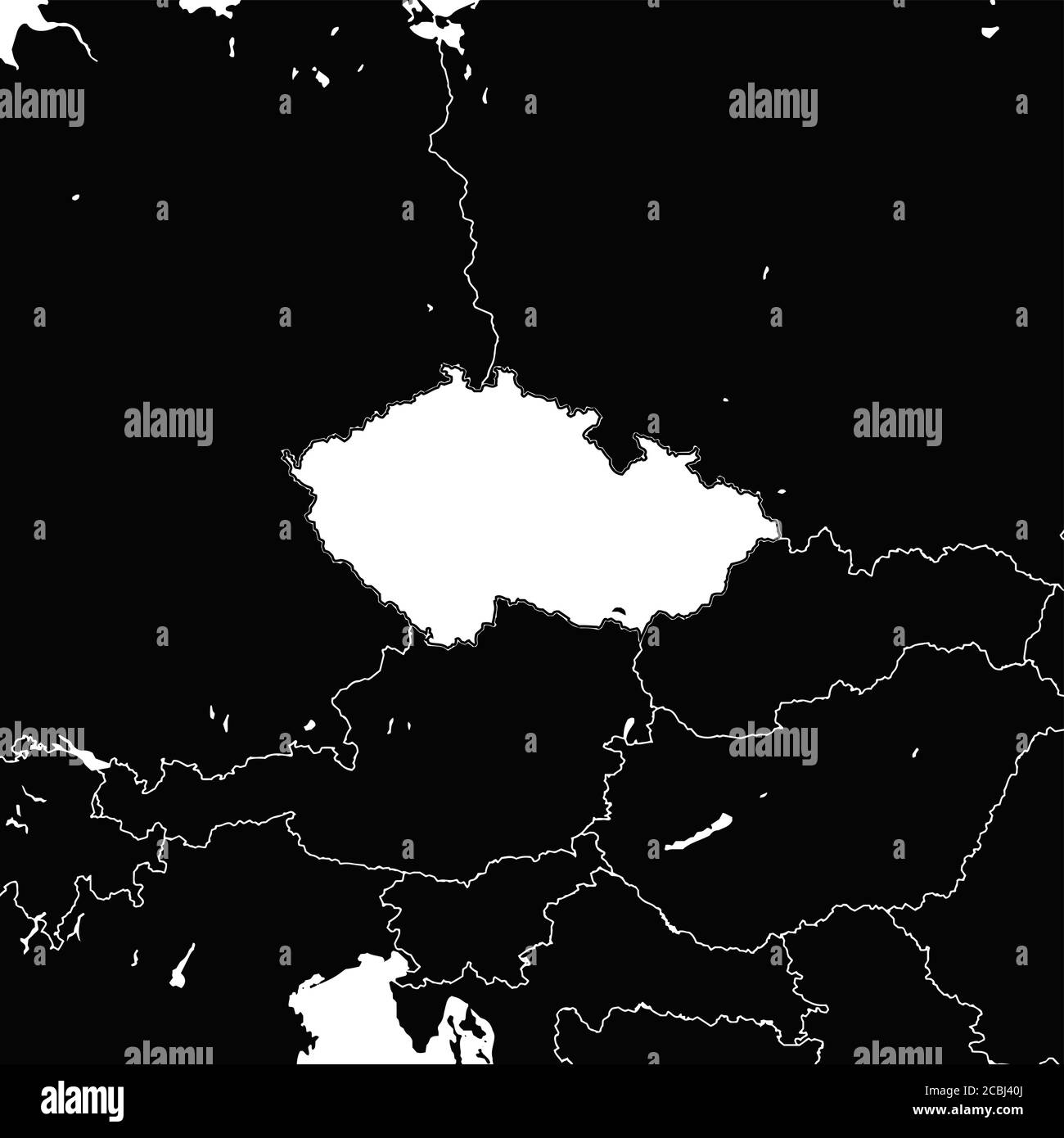 Mappa della repubblica Ceca. Illustrazione in bianco e nero. Simbolo dell'icona per la stampa e l'etichettatura. Illustrazione Vettoriale