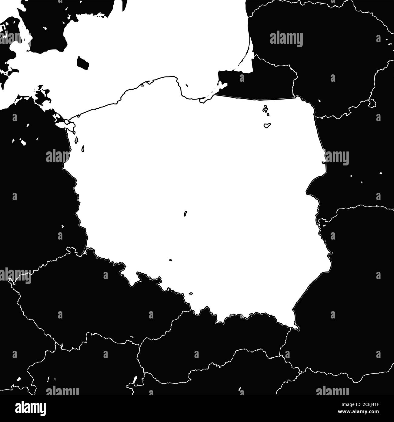 Mappa della Polonia. Illustrazione in bianco e nero. Simbolo dell'icona per la stampa e l'etichettatura. Illustrazione Vettoriale