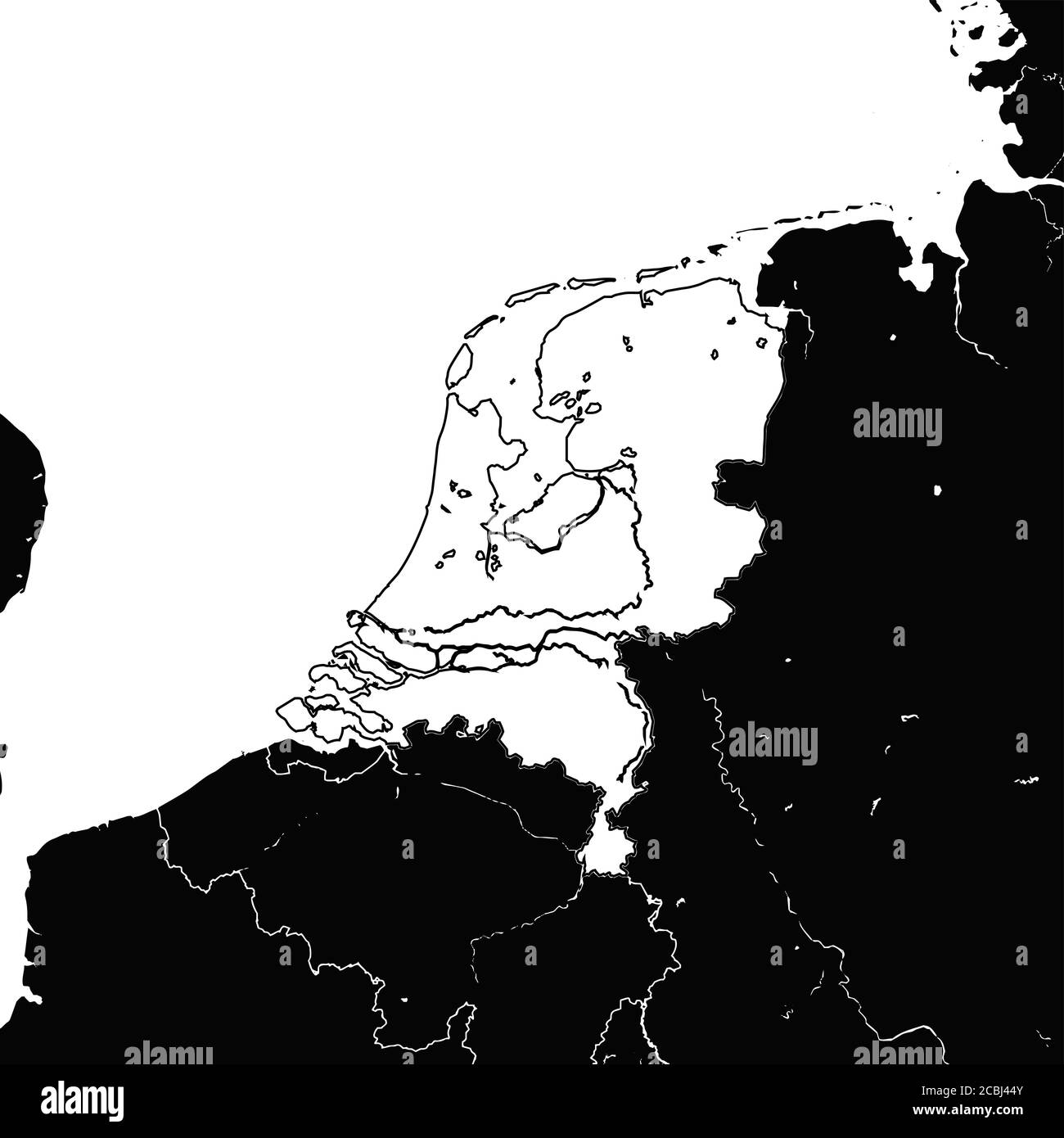 Mappa dei Paesi Bassi. Illustrazione in bianco e nero. Simbolo dell'icona per la stampa e l'etichettatura. Illustrazione Vettoriale