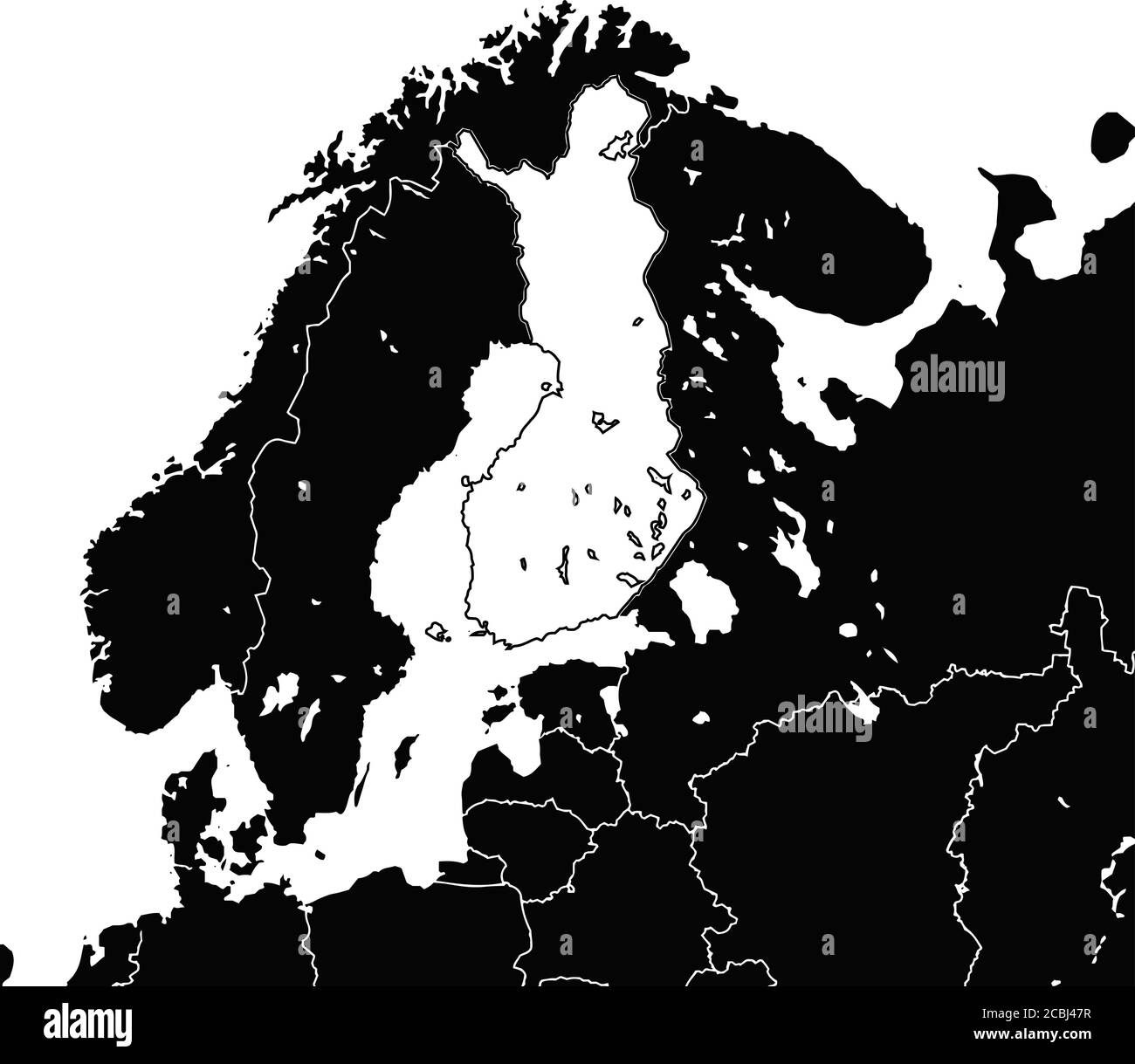 Mappa della Finlandia. Illustrazione in bianco e nero. Simbolo dell'icona per la stampa e l'etichettatura. Illustrazione Vettoriale