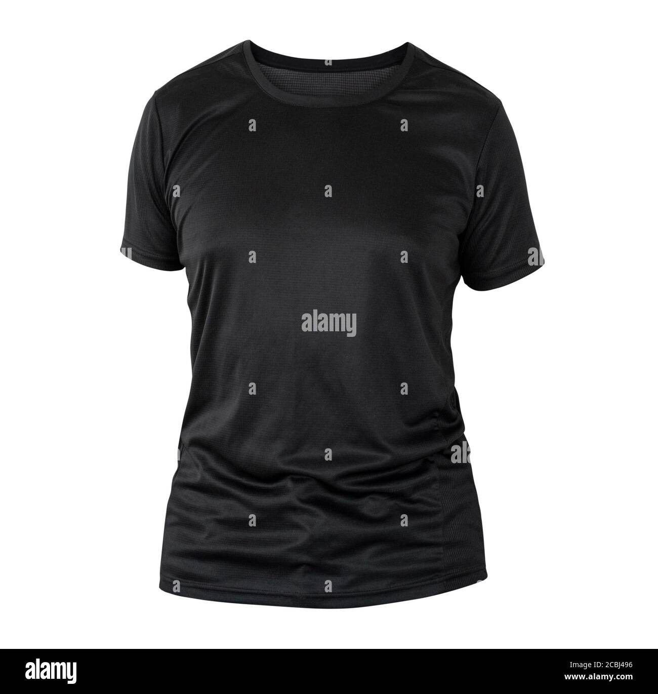 Modello di t-shirt nera su manichino invisibile isolato su sfondo bianco, per il tuo mockup di design Foto Stock