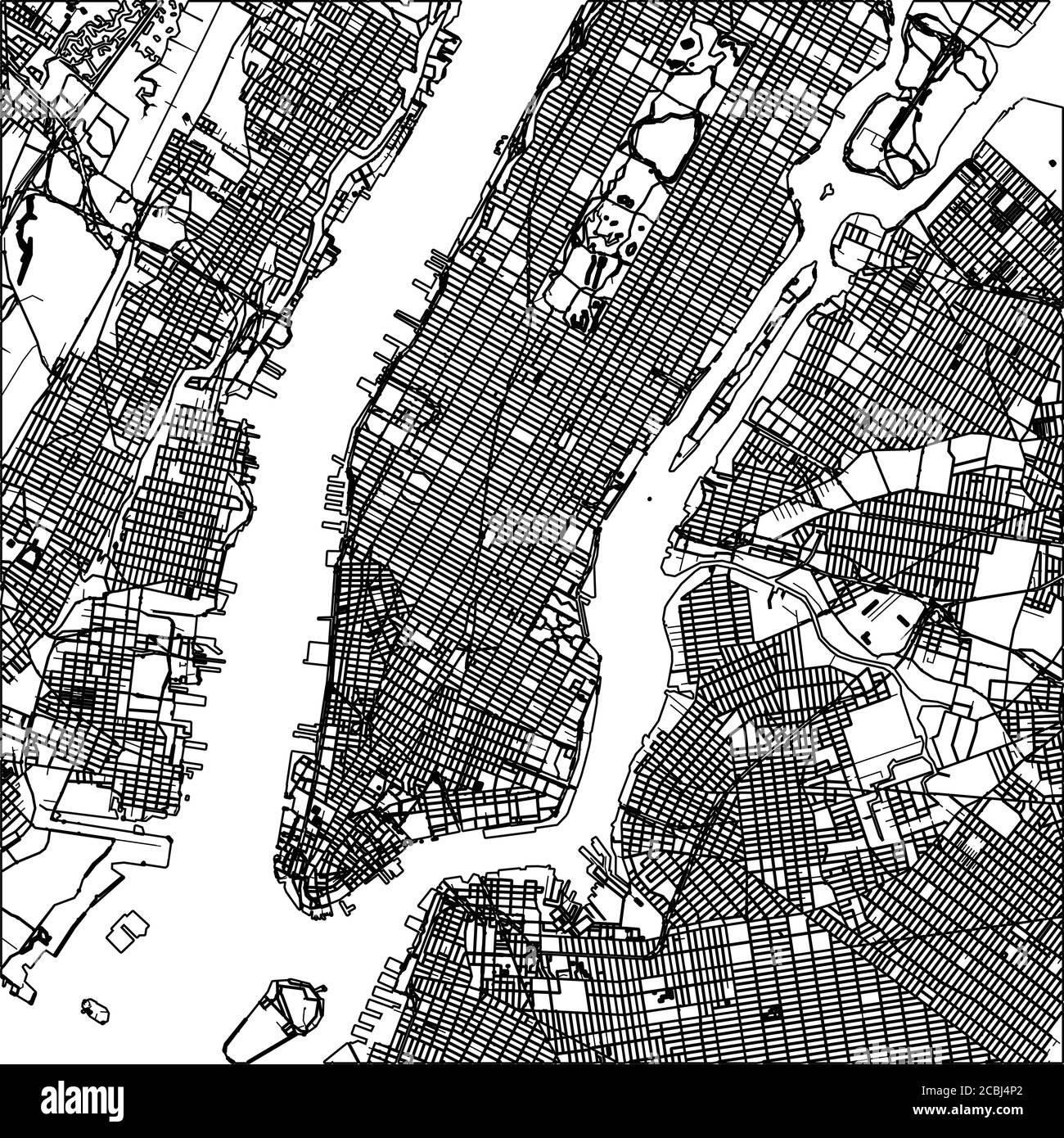 Lineart mappa Manhattan nyc. Illustrazione in bianco e nero disegnata a mano. Simbolo dell'icona per la stampa e l'etichettatura. Illustrazione Vettoriale