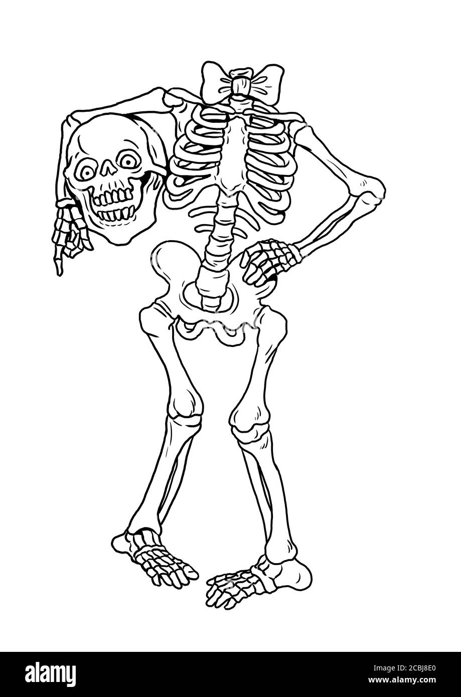 Scheletro umano divertente. Disegno di Halloween. Modello di colorazione. Foto Stock
