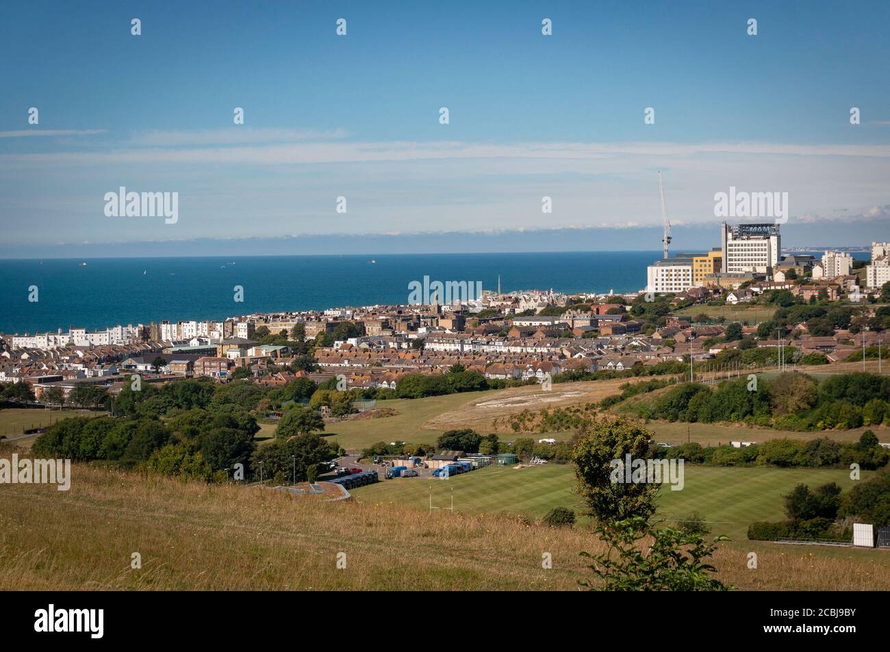East Brighton vista dall'East Brighton Golf Club, East Sussex, Regno Unito Foto Stock