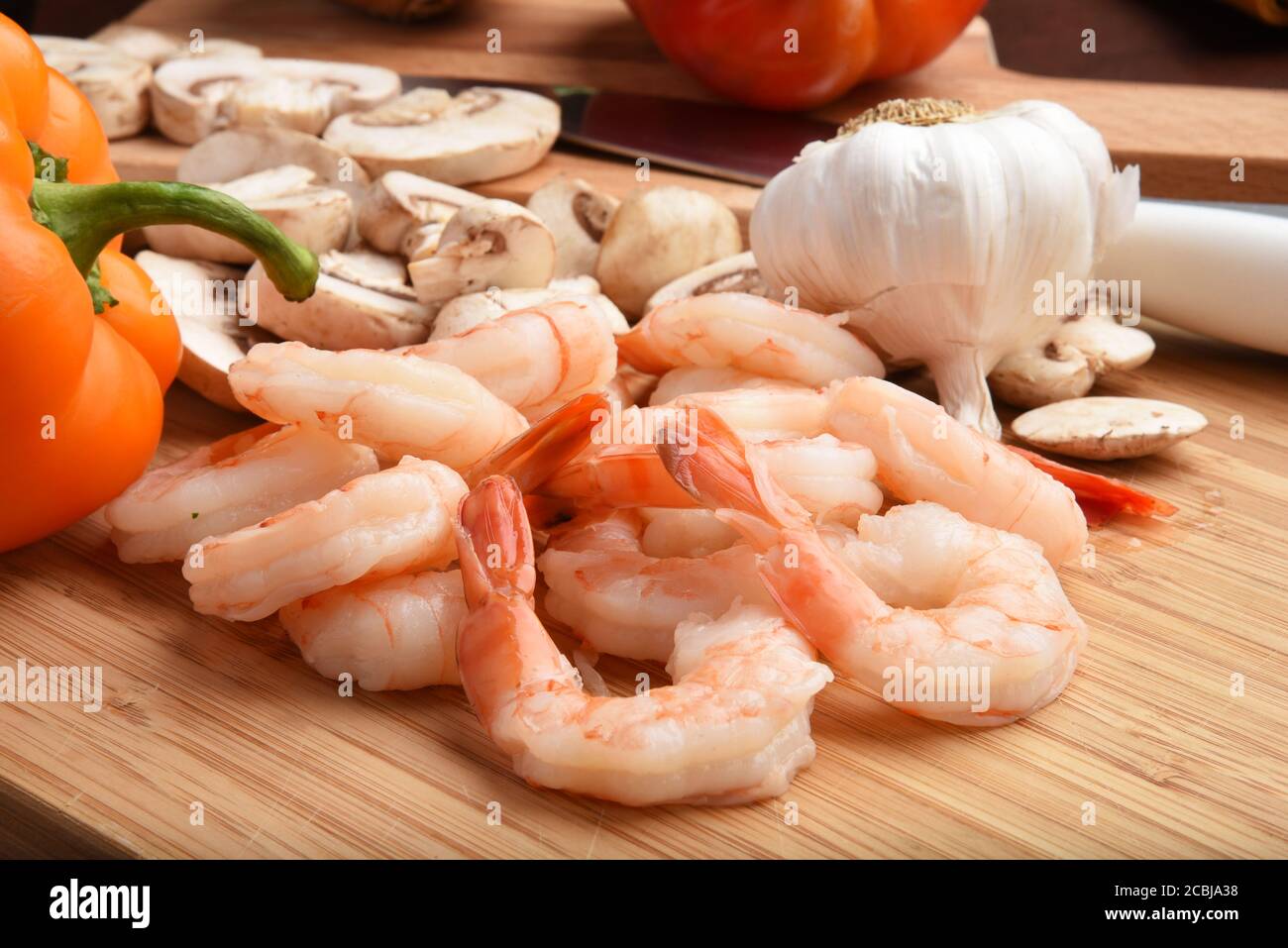 Freschi ingredienti grezzi per un gambero STIR FRY Foto Stock