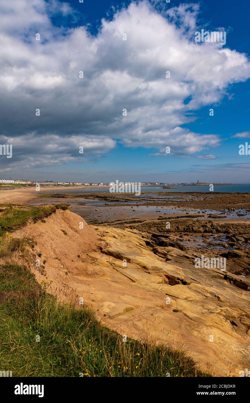 Newbiggin e Newbiggin Bay da Spital Carrs Northumberland Foto Stock