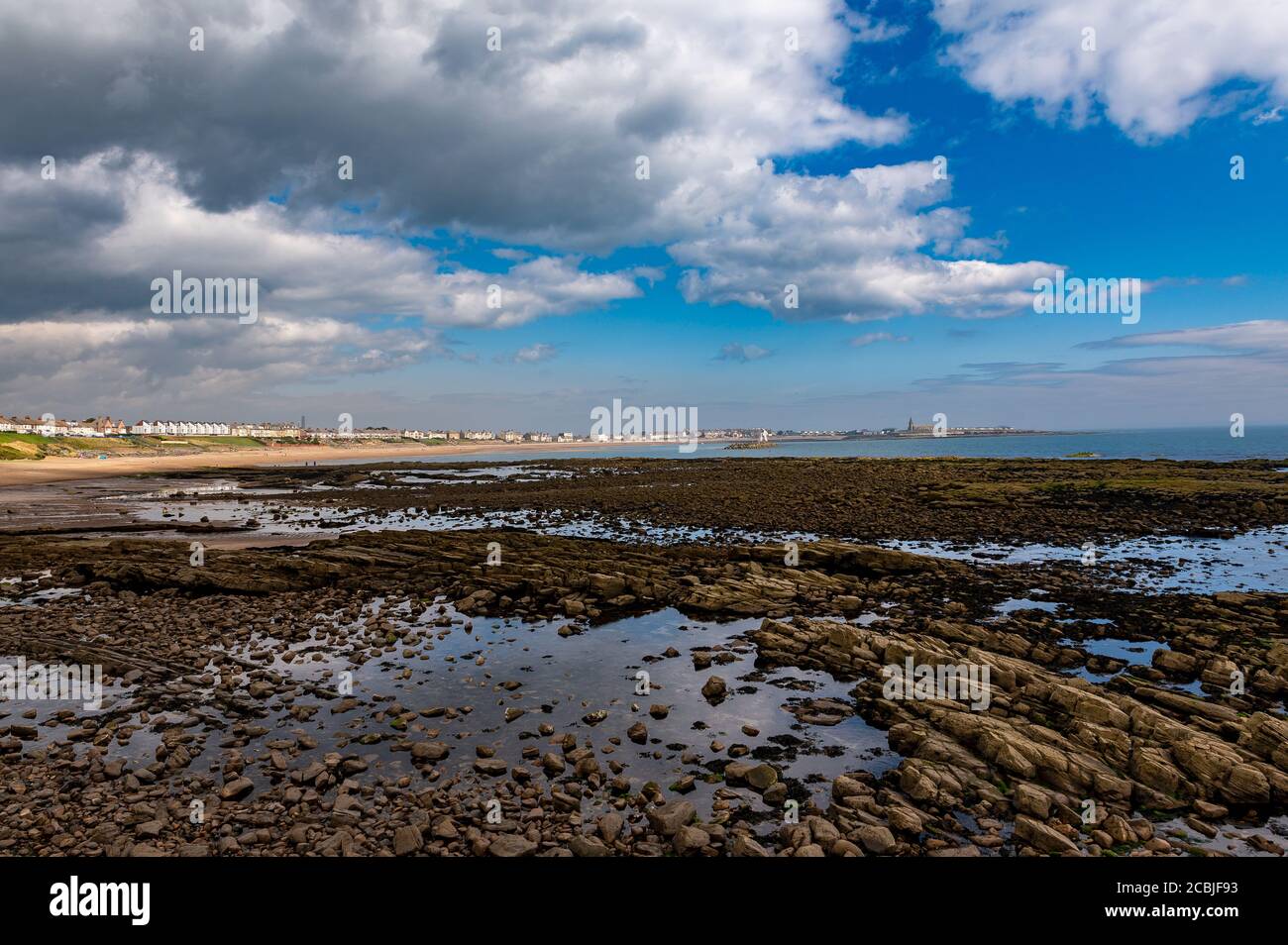 Newbiggin e Newbiggin Bay da Spital Carrs Northumberland Foto Stock