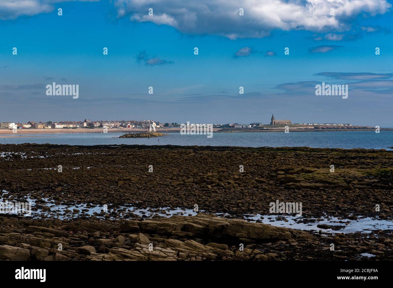 Newbiggin e Newbiggin Bay da Spital Carrs Northumberland Foto Stock